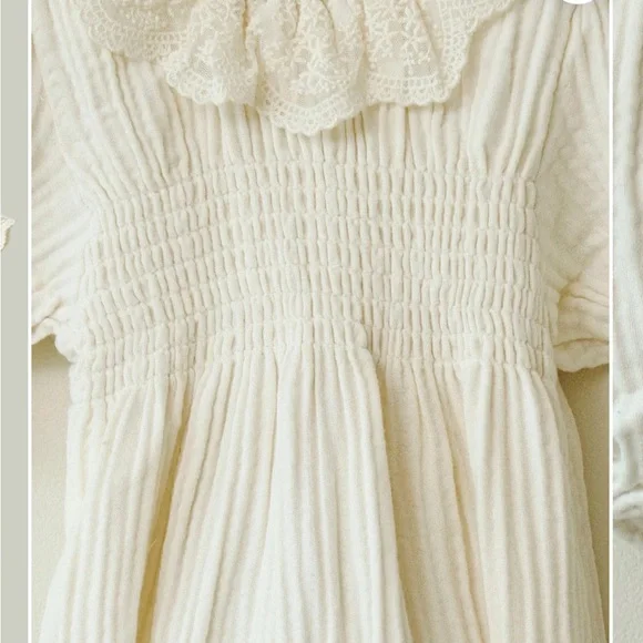 Cream Lace-Trimmed Kids Bodysuit MOMMY & ME BORA ONESIE - Picture 2 of 4